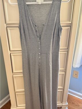 Anthropologie Gray Gingham Sleeveless Jumpsuit